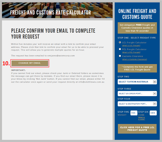 FFCL Freight Calculator Final Step