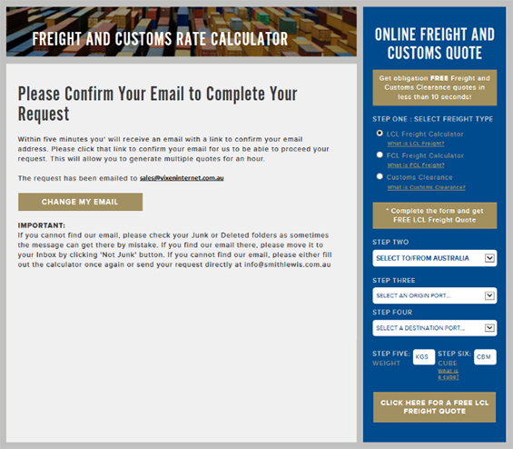 LCL Freight Calculator Final Step