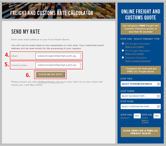 Customs Clearance Calculator Steps 4 to 6